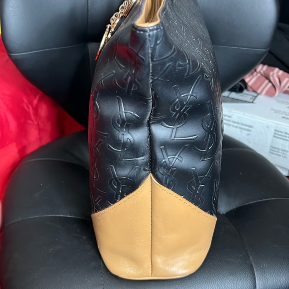 YVES SAINT LAURENT YSL Black / Brown Leather Tote bag One Shoulder Bag Vintage 2 - Picture 7 of 15